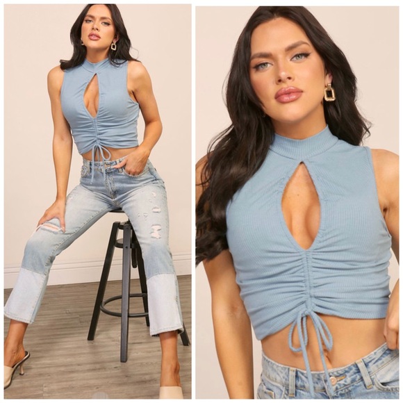 Timing Light Blue Ruched Crop Top - Picture 7 of 15